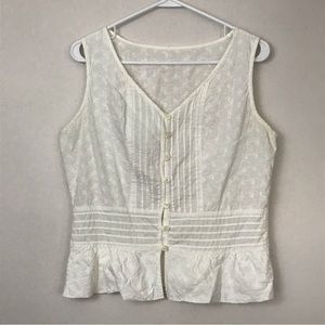 White Textured Button Up Button Front Women's Vest Top Sz Medium Vintage Style